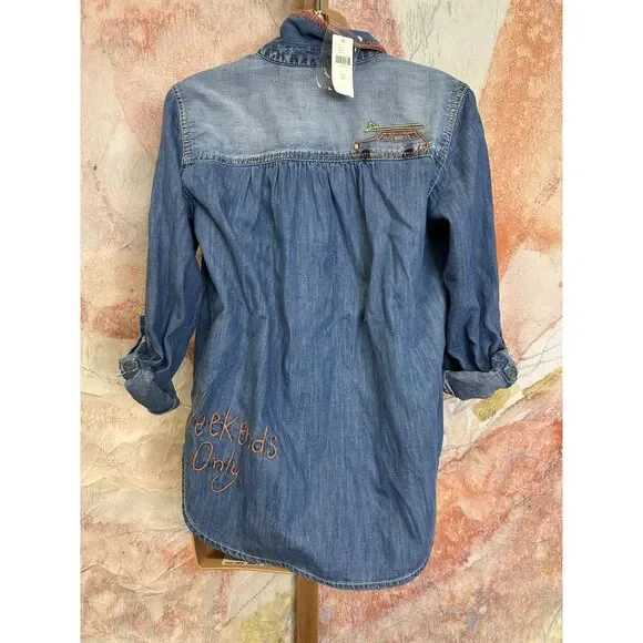 Anthropologie Pilcro Long-Sleeve Embroidered Icon Denim Buttondown Shirt - Picture 9 of 9